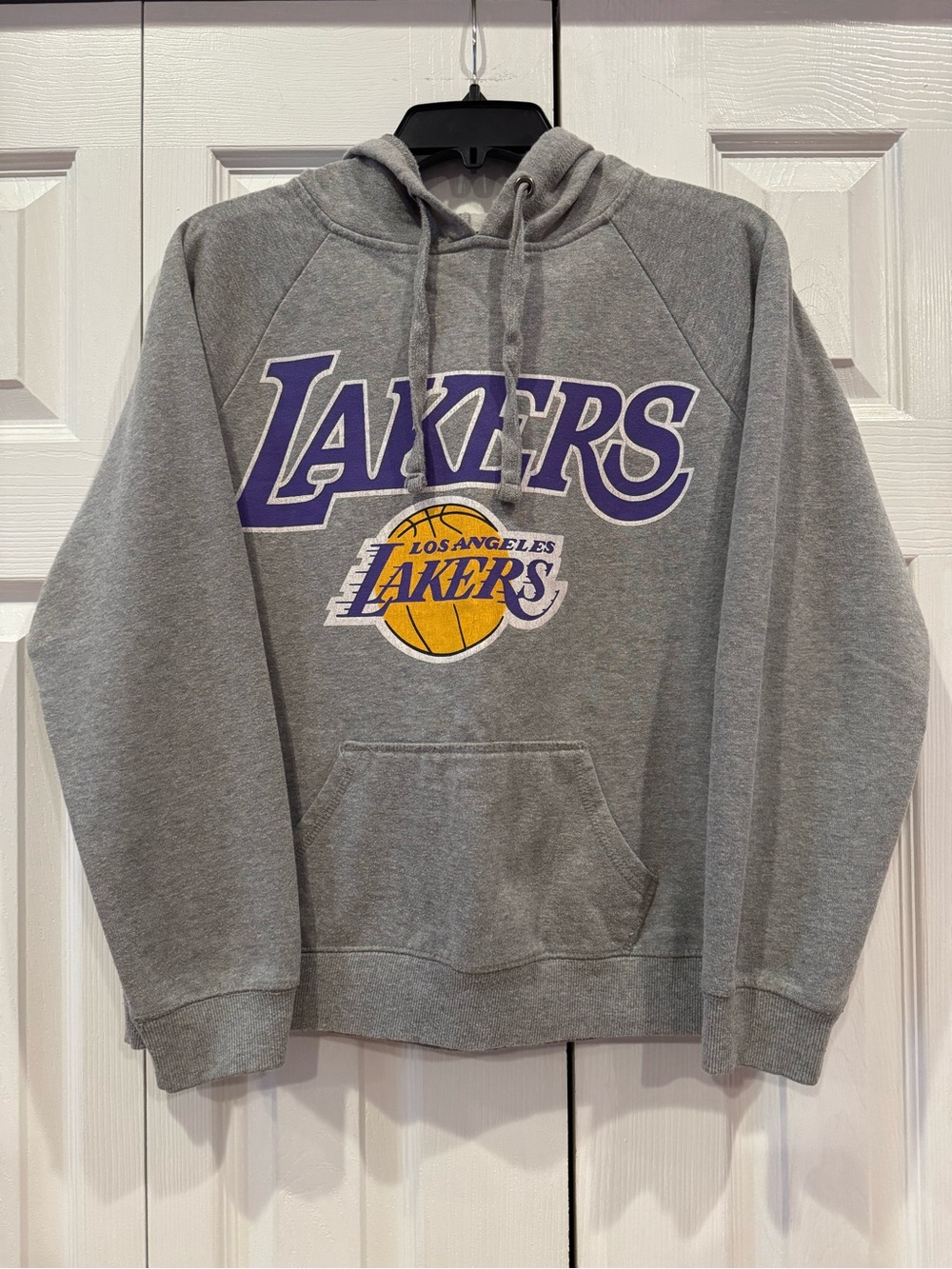 Vintage 90s NBA Los Angeles Lakers Gray Pullover Hoodie with Purple & Gold Logo